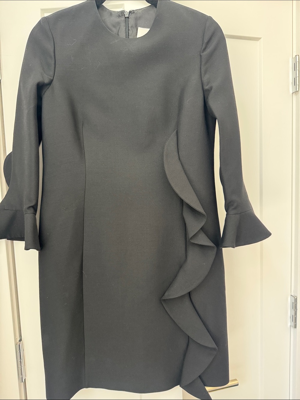 Valentino Black Long-Sleeve Ruffle-Detail Shift Dress